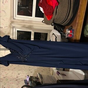 Elegant Navy Blue Gown with Beaded Detail